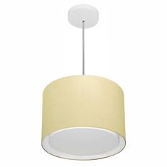 Lustre Pendente Cilíndrico Duplo Md-4285 Cúpula em Tecido 35x30cm Algodão Crú - Bivolt