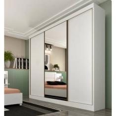 Guarda Roupa Casal 3 Portas de Correr com Espelho Dacar - Tcil Móveis - Neve