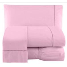 Jogo De Lençol Percal Ponto Palito Queen 4 Peças Rosa