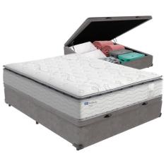 Cama Box Baú Casal e Colchão Molas Ensacadas Amsterdã Probel, Cinza