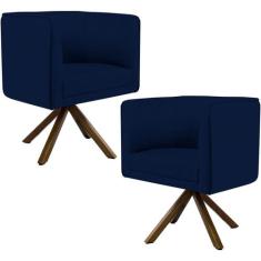 Kit 02 Poltronas Decorativa Base Giratória Madeira Betina D02 Veludo A