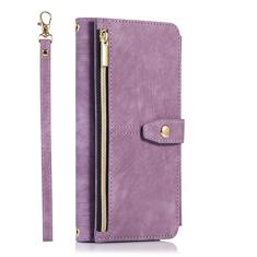 Carteira de couro de luxo com zíper para iPhone 13 Pro MAX 11 12 Mini X XS XR 6 6S 7 8 Plus SE 2022 9 Suporte para cartões, roxo, para iPhone 11