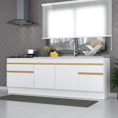 Kit 2 Balcões com Rodapé Gabinete Pia 150 cm e Cooktop 70 cm Veneza GW Multimóveis MP2108 Branco