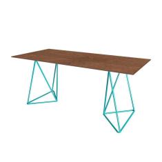 Escrivaninha Bela Vista Cavalete Tampo Imbuia Base Ferro Azul Turquesa - Cor: Marrom