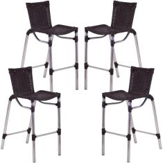 Kit 4 Banquetas Alumínio Fortaleza Alta Para Balcão Cozinha Bar Trama
