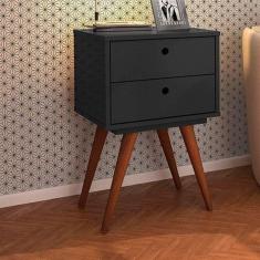 Mesa de Cabeceira 2 Gavetas Retrô 50 Olivar Preto Ac