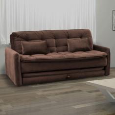 Sofá Cama 3 Lugares com 2 Almofadas Madalena Matrix Marrom