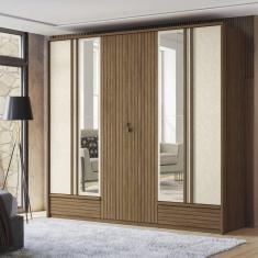 Guarda-roupa Democrata 06 Pts com Espelho Jatobá/Areia