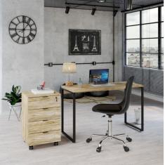 Conjunto Home Office Industrial 2 Peças com 1 Escrivaninha 120cm e 1 Gaveteiro 4 Gavetas Kuadra Carvalho
