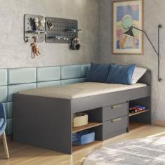 Cama Solteiro 2 Gavetas Conect Santos Andirá Grafite/Jatobá