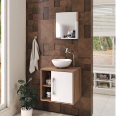 Conjunto para Banheiro Gabinete com Cuba Redonda R30 e Espelheira Soft 500W Nogal C/Branco Chess