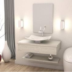 Bancada para Banheiro 80cm com Cuba Folha F44 Prateleira e Espelheira 806W Metrópole Compace Snow