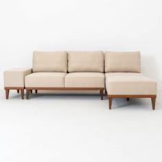 Sofá 2 Lugares 1 Chaise e 1 Puff Base em Madeira com Mola Ensacada Boreal CabeCasa MadeiraMadeira Bege