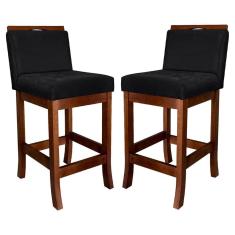 Kit 2 Banquetas Turim Assento 60 Cm Madeira Castanho Suede