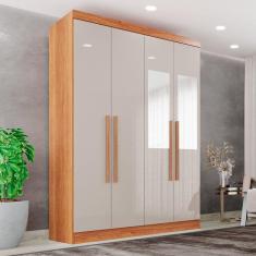 Guarda-Roupa Casal Com Espelho 4 Portas 2 Gavetas França Cinamomo/Off-White