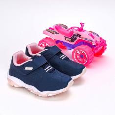 Tênis Infantil Kidy Play Marinho Rosa com Brinquedo