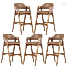 Kit 5 Banquetas Alta para Balcão Lua Madeira Imbuia Impermeável Caramelo L85 RMI