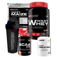 KIT -Whey Protein Waxy Whey 900g +Waxy Maize 800g +Power Creatina 100g +BCAA 100g +Coqueteleira-BB-Unissex