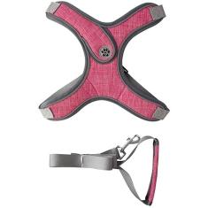 Coleira Peitoral para Cachorros Ajustável com Guia de Passeio (Rosa, M)
