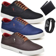Kit 3 Tênis Casual + Relógio Digital + Carteira Conforto-Masculino
