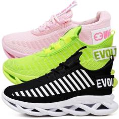 Kit 3 Tênis Trança Rosa, Verde e Preto Branco 40