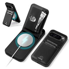 SkyEagle Capa carteira compatível com Magsafe para Google Pixel 9 Pro XL com suporte para cartão, com bloqueio de RFID, compartimentos para cartões de crédito, couro PU, homens e mulheres, para Pixel