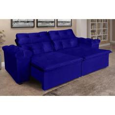 Sofá Grécia 2,00 metros Retrátil e Reclinável  Veludo Azul  Sofá na We