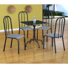 Conjunto de Mesa Malaga com 4 Cadeiras Madri Preto Prata e Preto Listr