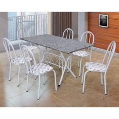 Conjunto de Mesa com 6 Cadeiras Bruna Branco e Estampa Capitonê - Arte