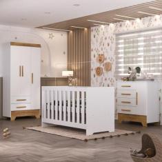 Quarto de Bebê com Guarda Roupa 3 Porta 2 Gavetas Cômoda 4 Gavetas 1 P