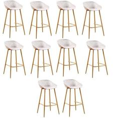Conjunto com 10 Banquetas Alta com Encosto e Apoio para Pés Clarice Nude