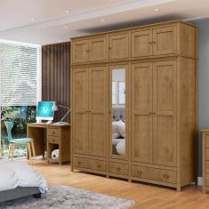 Conjunto Quarto: Guarda-Roupa 10 Portas, Escrivaninha 3 Gavetas Freijó Topázio Madeira Pinus - Finestra