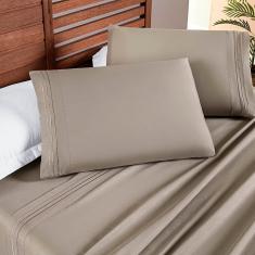 Jogo de Lençol Casal Padrão Allegra Percal 200 Fios 4 Peças - Taupe
