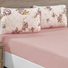 Jogo de Cama Lençol Siena Casal Malha Estampada Algodão 3 Peças - Rosê
