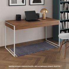 Escrivaninha Industrial Madeira Padrão Office Amêndoa 137X53Cm Com Base Em Ferro Branco