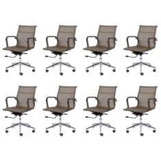 Kit 8 Cadeiras Para Escritório Diretor Esteirinha Com Relax Corino 3303 Or Design Cobre