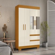 Guarda-roupa Solteiro 99,80cm 4 Portas Com Espelho E 2 Gavetas Chantrieri Espresso Móveis Cinamomo-off White