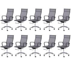 Kit 10 Cadeiras para Escritorio Presidente Esteirinha Tela Mesh 3303 Cinza