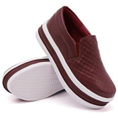 Tênis Slip On Feminino Liso Moda Casual Calce Fácil Linha Conforto Moderno Tendência Mulher Fashi-Feminino