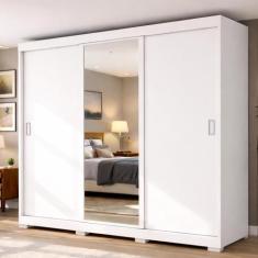 Guarda-Roupa Casal com Espelho 3 Portas de Correr e 4 Gavetas - Notáve