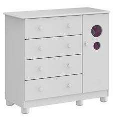 Cômoda de Bebê 1 Porta 4 Gavetas Bolinha Móveis Peroba Branco Brilho
