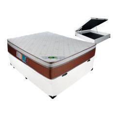 Cama Box Casal Com Baú Branco + Colchão Luckspuma Molas Ensacadas Caribe 138x188