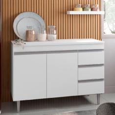 Balcão de Cozinha 100cm Andréia 2 Portas 3 Gavetas sem Tampo  Cor Branco - AJL