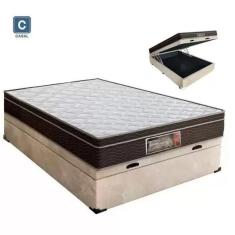 Cama Box Baú Casal Conforto Suede Bege + Colchão Casal Conforto Espuma D33 Com EPS 30x138x188
