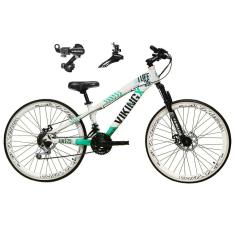 Bicicleta Aro 26 Vikingx Tuff 21v Alumínio Câmbio Shimano Freio a Disco Aros Vmaxx Brancos - Branco\Verde X25