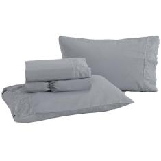 Jogo de Cama King Bordado Inglês Rozac Golden Cinza (2 Lençois e 2 Fronha)