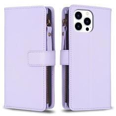 Capa com alça de pulso para iPhone 15 Pro, 9 compartimentos para cartão, 1 carteira de couro com zíper, suporte flip com fecho magnético, capa para celular compatível com iPhone 15 Pro 5G 6,1