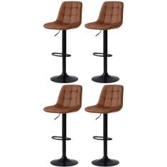Kit 4 Banqueta Alta Elegance Estofada Com Base Giratória E Regulagem De Altura - Marrom