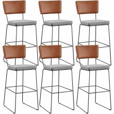 Kit 06 Banquetas Altas Cozinha Allana L02 Camel Linho Cinza