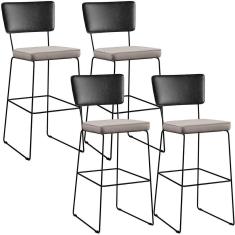 Kit 04 Banquetas Altas Preto Linho Bege